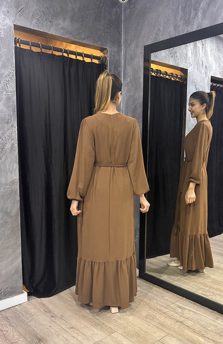 Afili Ada Elbise KAHVE - 5