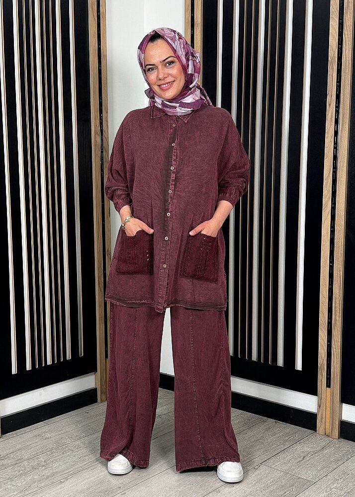 StudioNish Cebi Brodeli Tensel Takım BORDO