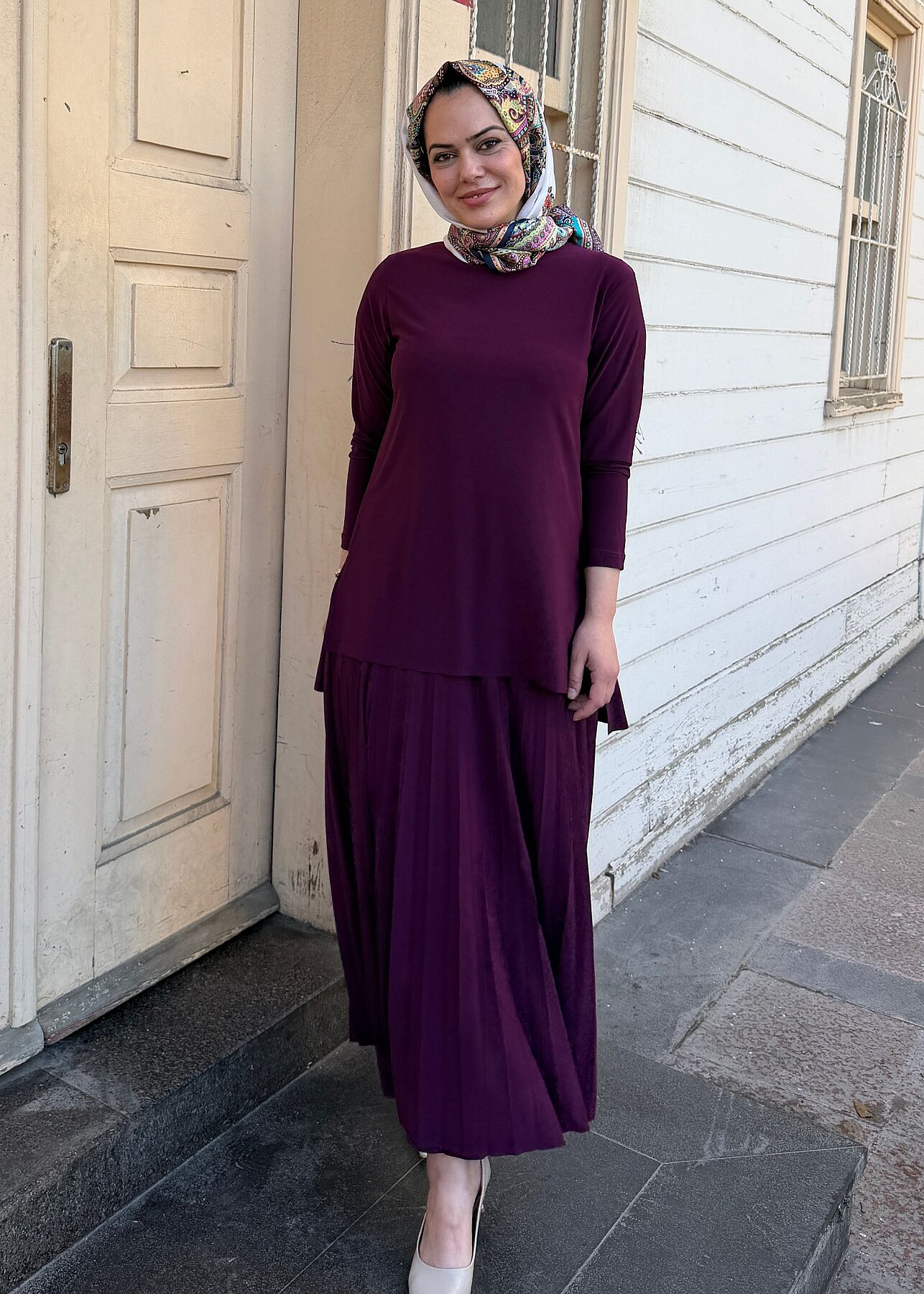 StudioNish Eteği Pliseli Bluzlu Takım MÜRDÜM - 6