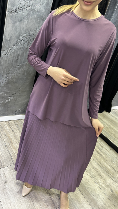 Afili Eteği Pliseli Büyük Tunik Takım Gül - 2