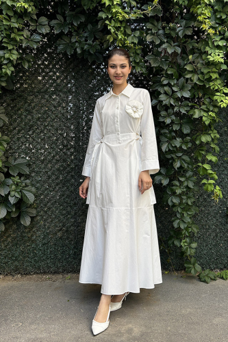 Bey's Design Broş Detaylı Elbise EKRU 