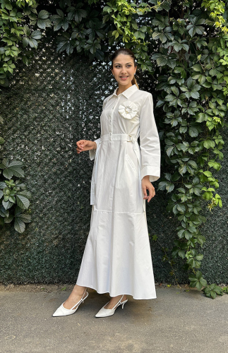 Bey's Design Broş Detaylı Elbise EKRU - 3