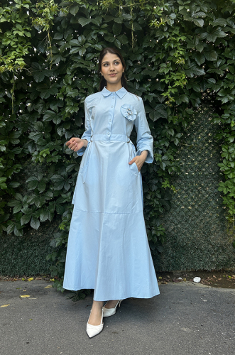 Bey's Design Broş Detaylı Elbise İNDİGO - 2