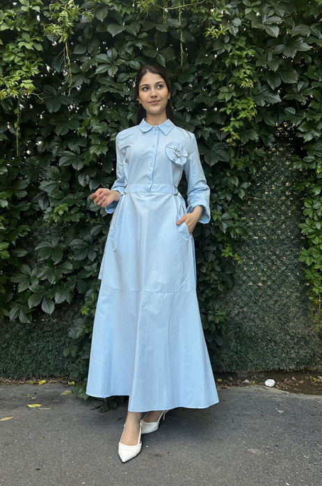 Bey's Design Broş Detaylı Elbise İNDİGO - 2