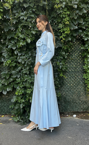 Bey's Design Broş Detaylı Elbise İNDİGO - 3