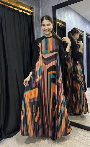 Beys Design Plisole Elbise Desenli - 2