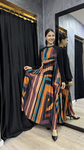 Beys Design Plisole Elbise Desenli