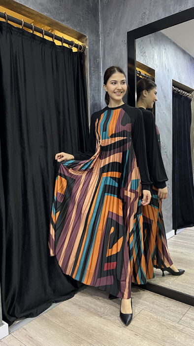 Beys Design Plisole Elbise Desenli - 1