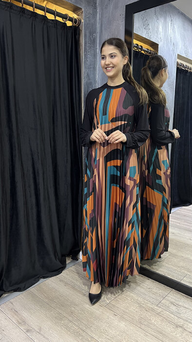 Beys Design Plisole Elbise Desenli - 3