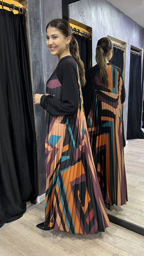 Beys Design Plisole Elbise Desenli - 4