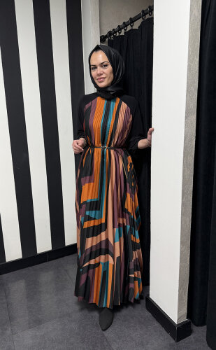 Beys Design Plisole Elbise Desenli - 2