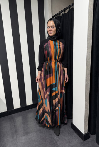 Beys Design Plisole Elbise Desenli - 4