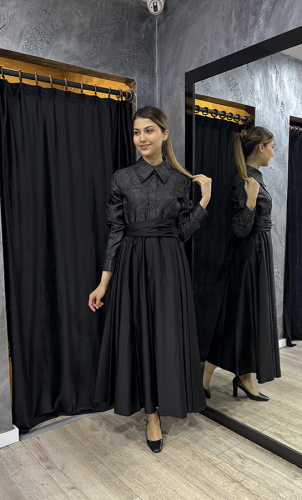 Bey's Design Poplin 2Renk Elbise SİYAH 