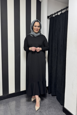 Beys Design Volanlı Triko Elbise SİYAH 