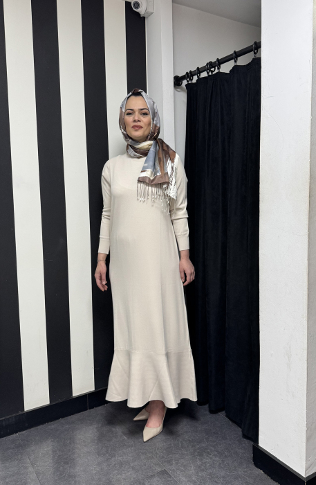 Beys Design Volanlı Triko Elbise TAŞ - 3