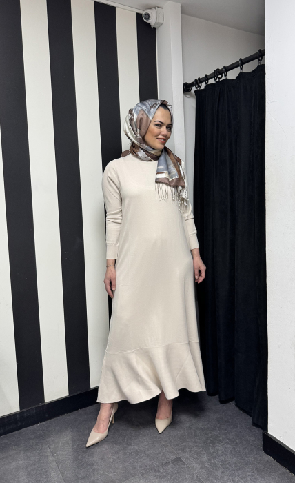 Beys Design Volanlı Triko Elbise TAŞ - 1