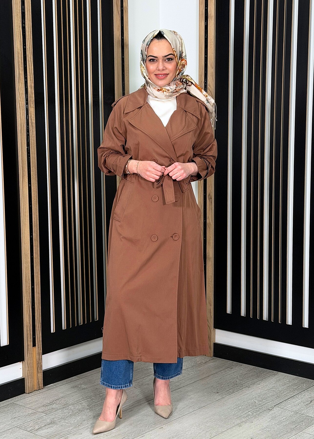 Ceremony Alleri Düğme Detaylı Kruvaze Pamuk Trençkot KAHVERENGİ - 2