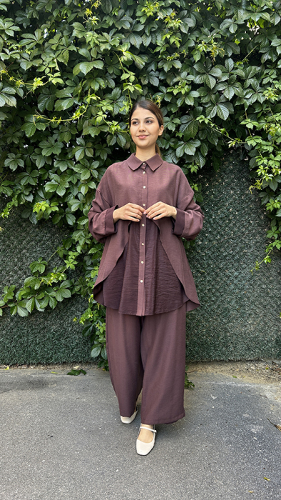 Ceremony Anvelp Detaylı Dubai Kombinli Pasıon Pantolon Takım Kızıl Kahve - 3