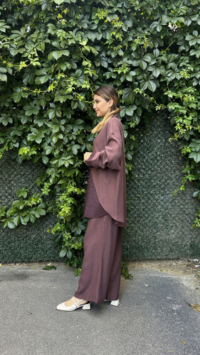 Ceremony Anvelp Detaylı Dubai Kombinli Pasıon Pantolon Takım Kızıl Kahve - 4