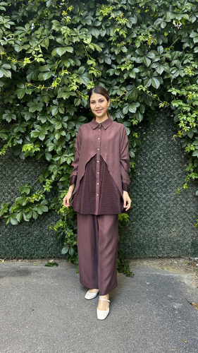 Ceremony Anvelp Detaylı Dubai Kombinli Pasıon Pantolon Takım Kızıl Kahve - 5