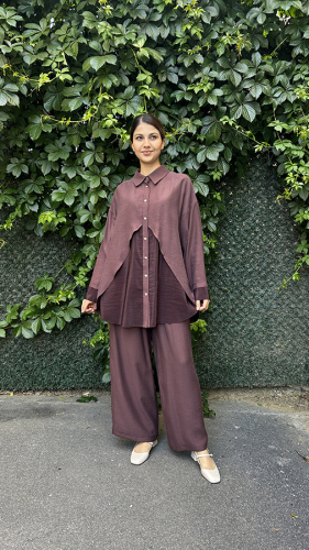 Ceremony Anvelp Detaylı Dubai Kombinli Pasıon Pantolon Takım Kızıl Kahve - 1