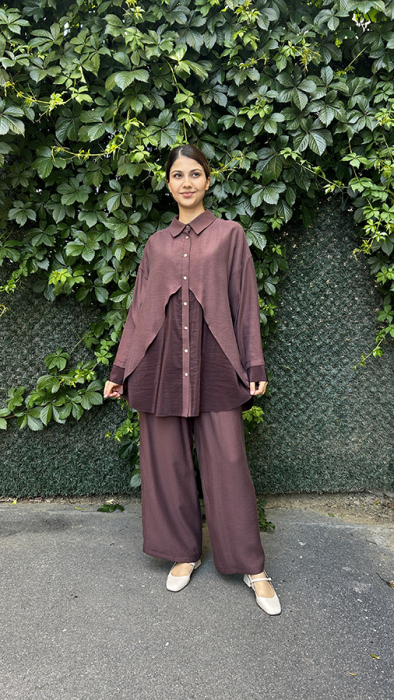 Ceremony Anvelp Detaylı Dubai Kombinli Pasıon Pantolon Takım Kızıl Kahve - 1