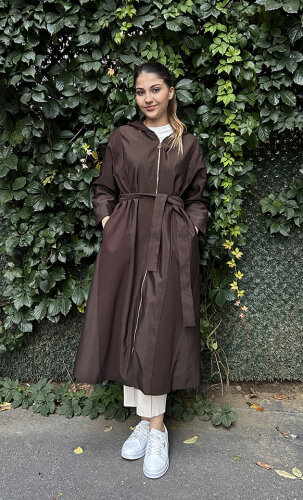 Ceremony Ara Biye Detaylı Önden Fermuarlı Dubai Garnili Kap KAHVERENGİ