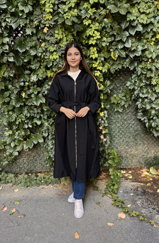 Ceremony Ara Biye Detaylı Önden Fermuarlı Dubai Garnili Kap SİYAH - 2