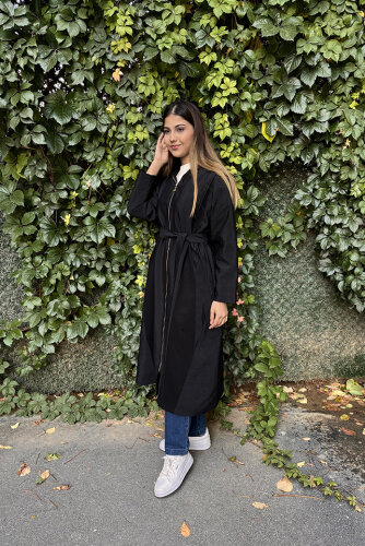 Ceremony Ara Biye Detaylı Önden Fermuarlı Dubai Garnili Kap SİYAH - 3