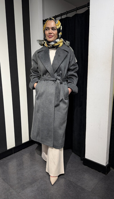 Ceremony Arkası Fermuar Detaylı Kaşe Kaban ANTRASİT - 3