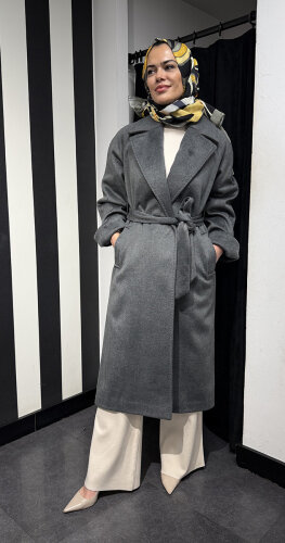 Ceremony Arkası Fermuar Detaylı Kaşe Kaban ANTRASİT - 2