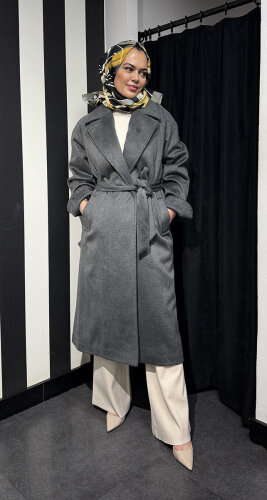 Ceremony Arkası Fermuar Detaylı Kaşe Kaban ANTRASİT