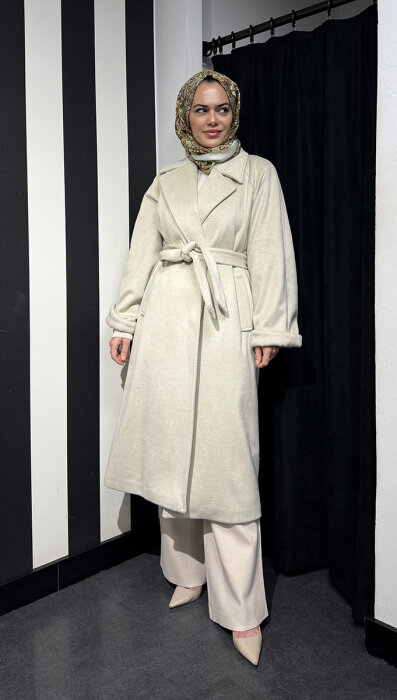 Ceremony Arkası Fermuar Detaylı Kaşe Kaban TAŞ - 2