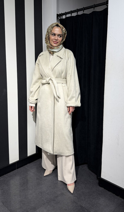 Ceremony Arkası Fermuar Detaylı Kaşe Kaban TAŞ - 3