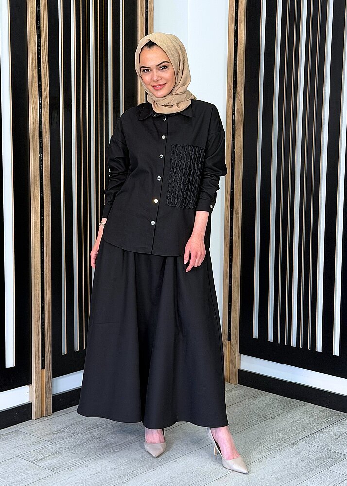 Ceremony Beli Lastikli Düz Neptün Etek SİYAH