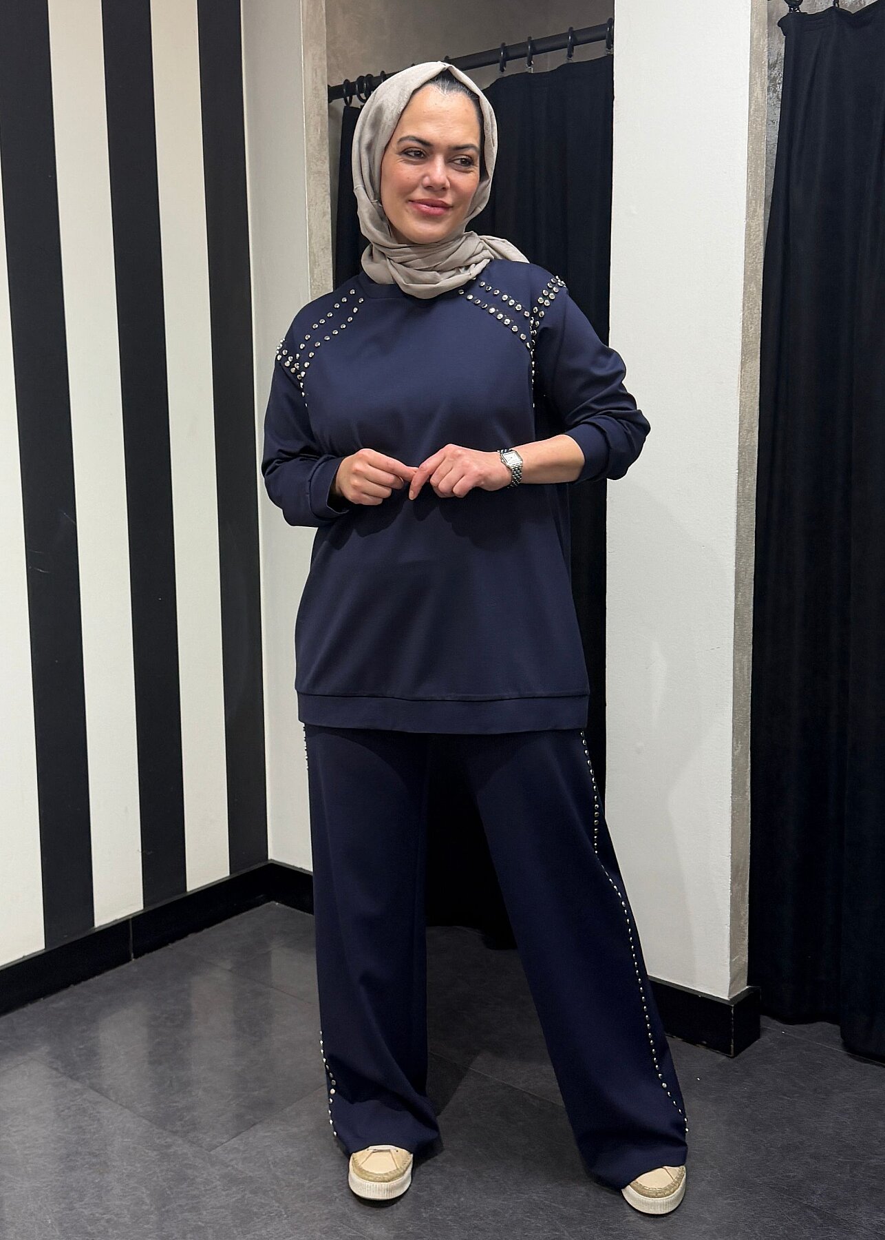 Ceremony Bluzu Ve Pantolonu Çakma Detaylı Luna Takım LACİVERT - 7