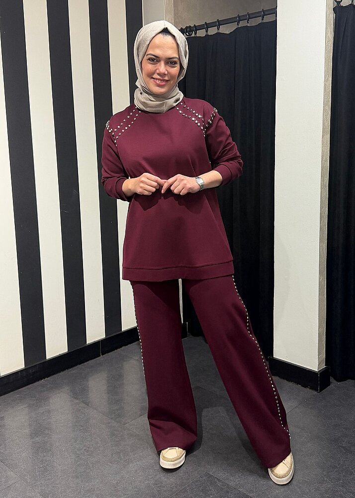 Ceremony Bluzu Ve Pantolonu Çakma Detaylı Luna Takım MÜRDÜM - 4