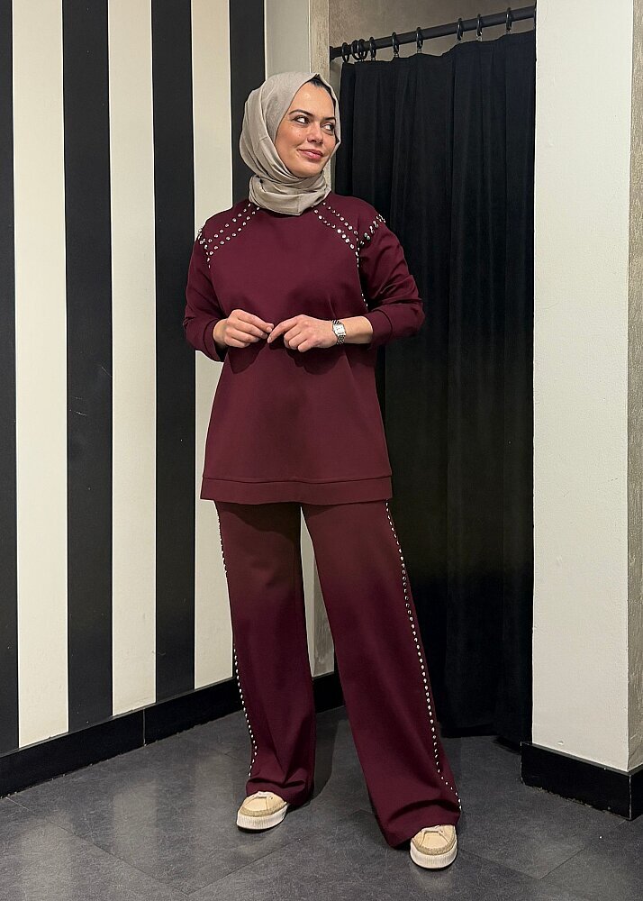 Ceremony Bluzu Ve Pantolonu Çakma Detaylı Luna Takım MÜRDÜM - 6
