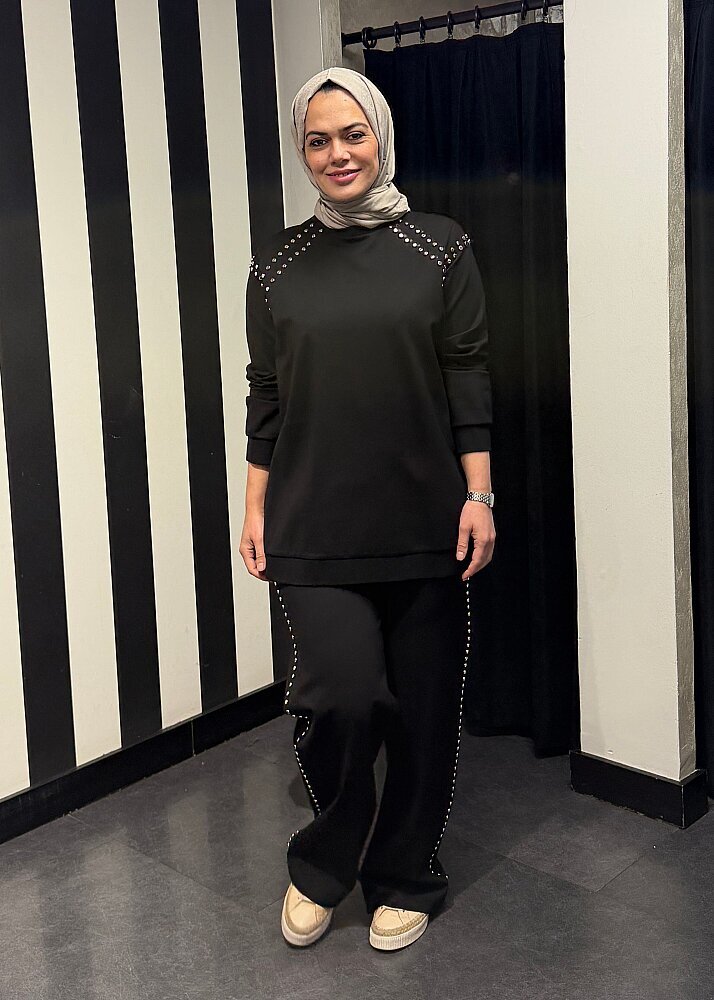 Ceremony Bluzu Ve Pantolonu Çakma Detaylı Luna Takım SİYAH - 3