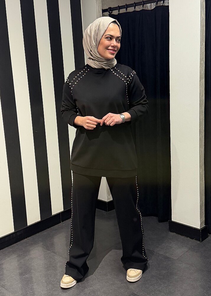 Ceremony Bluzu Ve Pantolonu Çakma Detaylı Luna Takım SİYAH - 5