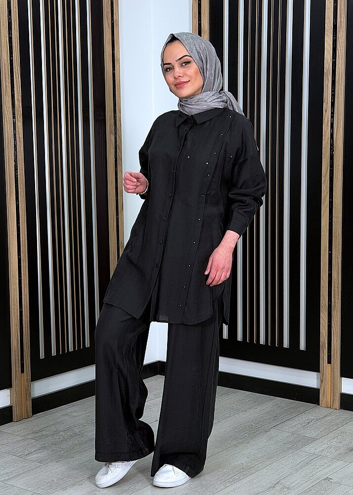 Ceremony Çapraz Cep Detaylı Pantolonlu Safari Takım SİYAH