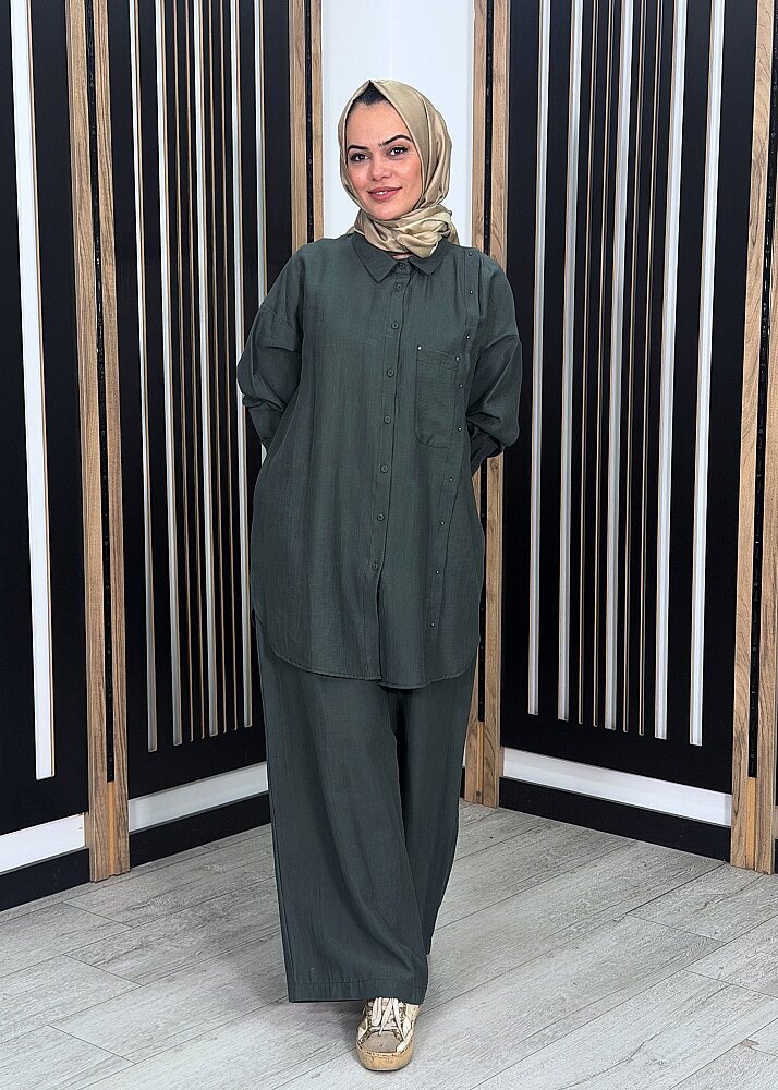 Ceremony Çapraz Cep Detaylı Pantolonlu Safari Takım YEŞİL - 2