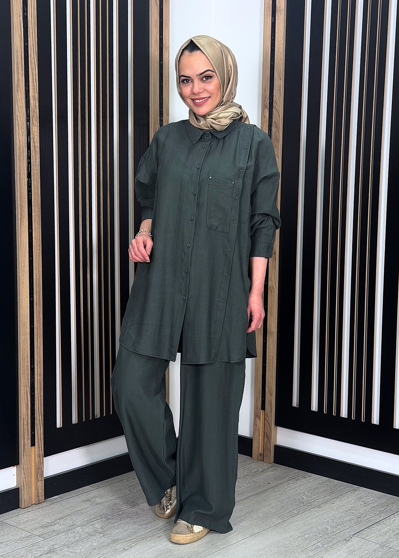 Ceremony Çapraz Cep Detaylı Pantolonlu Safari Takım YEŞİL - 1