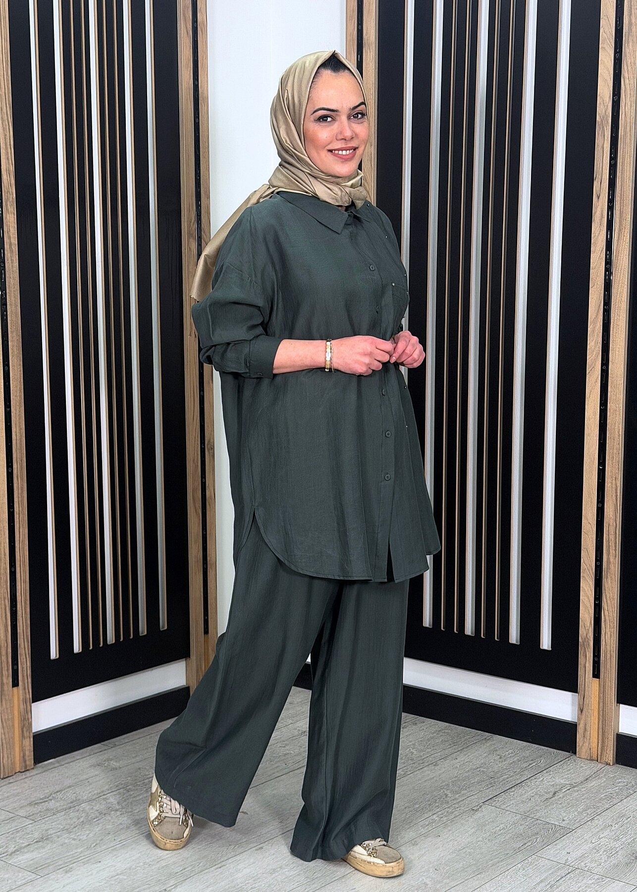 Ceremony Çapraz Cep Detaylı Pantolonlu Safari Takım YEŞİL - 3