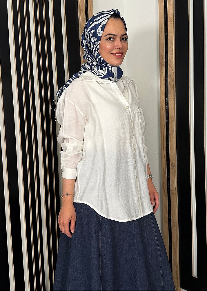 Ceremony Cebi İşleme Detaylı Önden Tahta Düğmeli Gömlek EKRU - 3