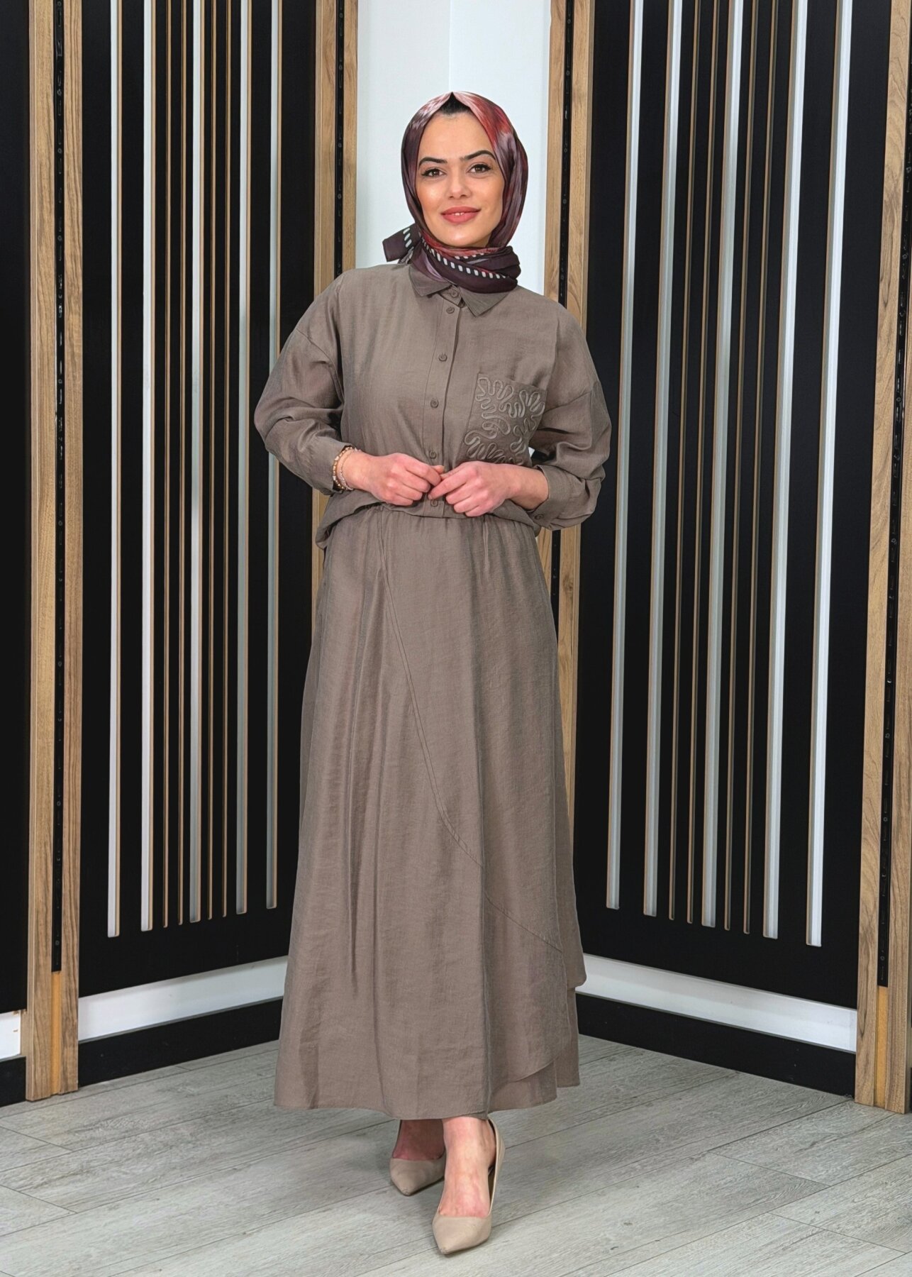 Ceremony Cebi ve Eteği Lase İşlemeli Tencel Etekli Takım VİZON - 2