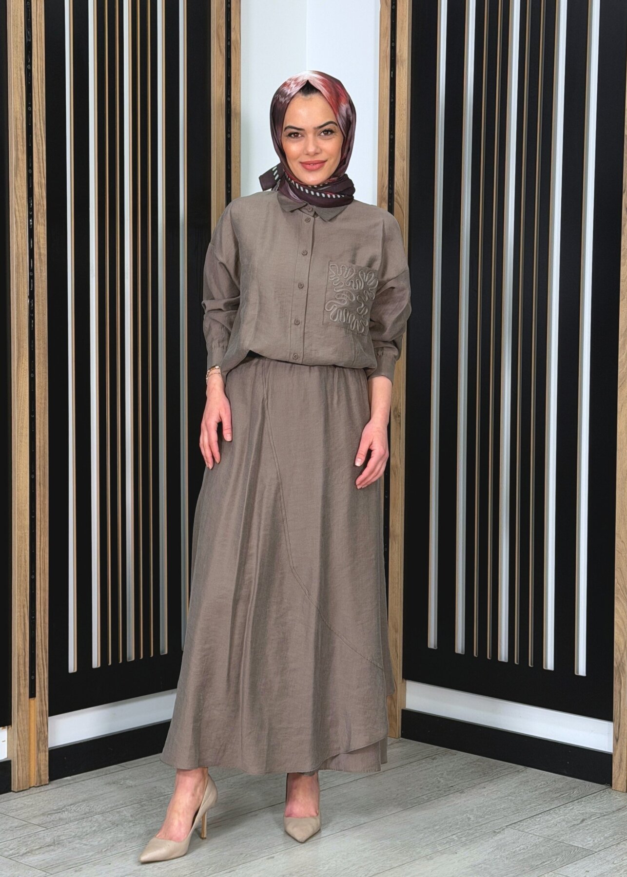 Ceremony Cebi ve Eteği Lase İşlemeli Tencel Etekli Takım VİZON - 3