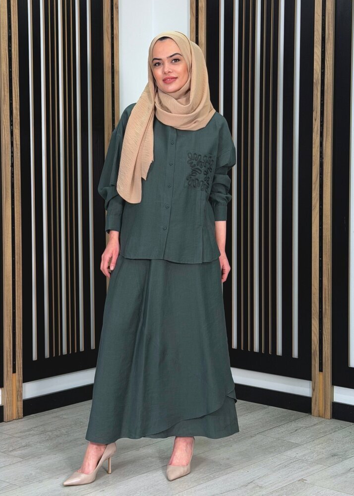 Ceremony Cebi ve Eteği Lase İşlemeli Tencel Etekli Takım YEŞİL