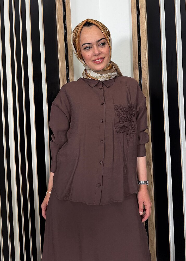Ceremony Cebi Ve Eteği Laser İşlemeli Miranda Etekli Takım KAHVE - 3