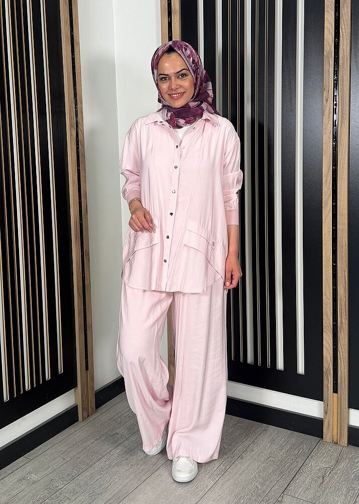 Ceremony Cep Kapakları Taş İşlemeli Modal Pantolonlu Takım PEMBE - 2